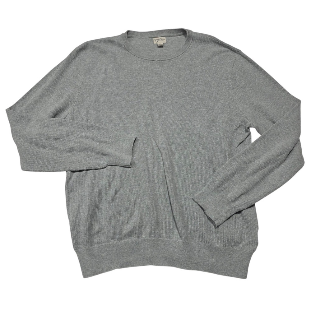 J. Crew Cotton Piqué-Stitch Crewneck Sweater For Men XL Gray Long Sleeve Knit